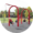 Round image of children swinging on red arched swings outdoors